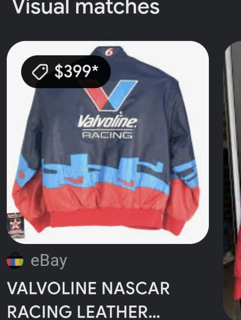 JH Collectibles Black, Red & Light Blue Valvoline Racing Bomber Jacket
